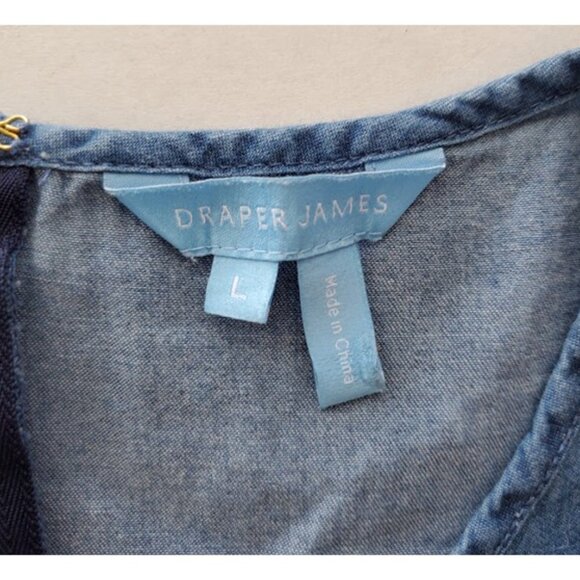 Draper James Chambray Tiered Long Sleeve Blue Shift Dress Mini Sz L Cottagecore - Picture 7 of 12